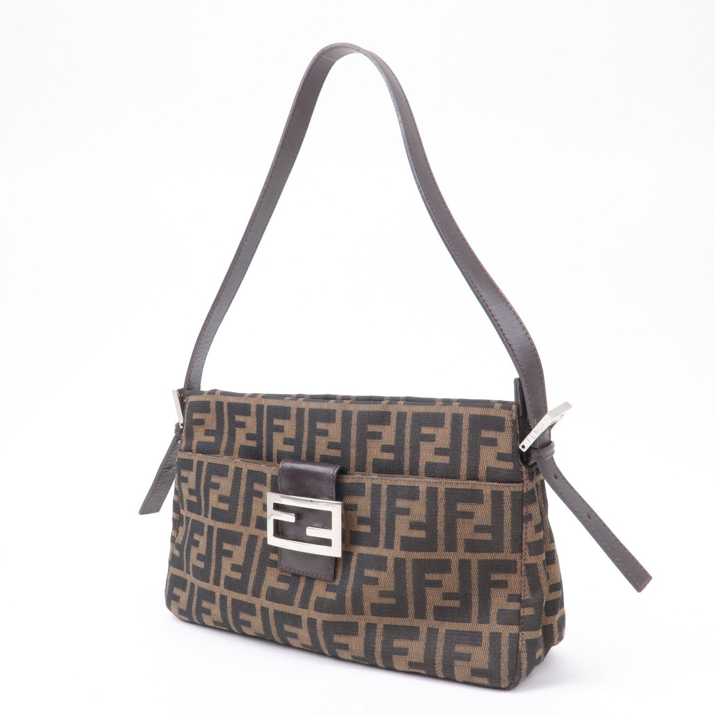 FENDI Zucca Canvas Leather Shoulder Bag Brown Black 26566