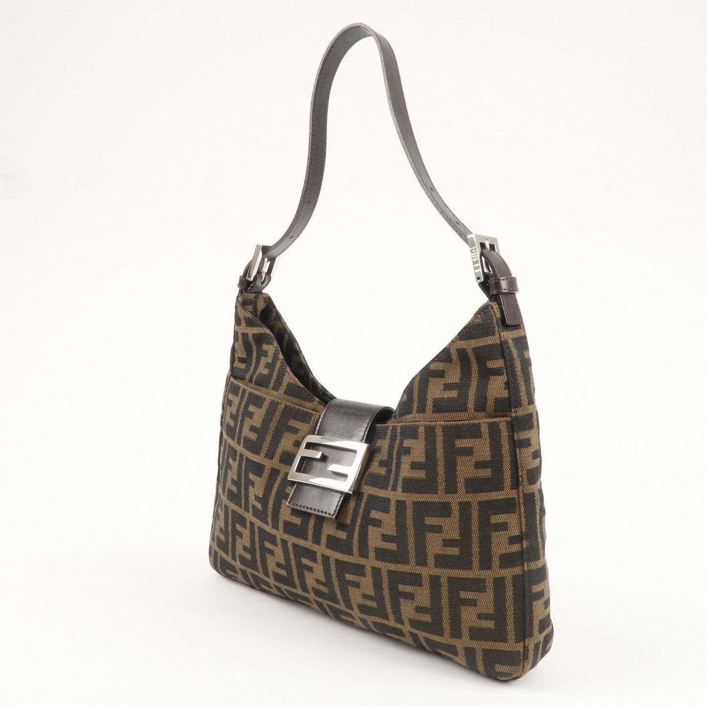 FENDI Zucca Canvas Leather Shoulder Bag Brown Black 26569