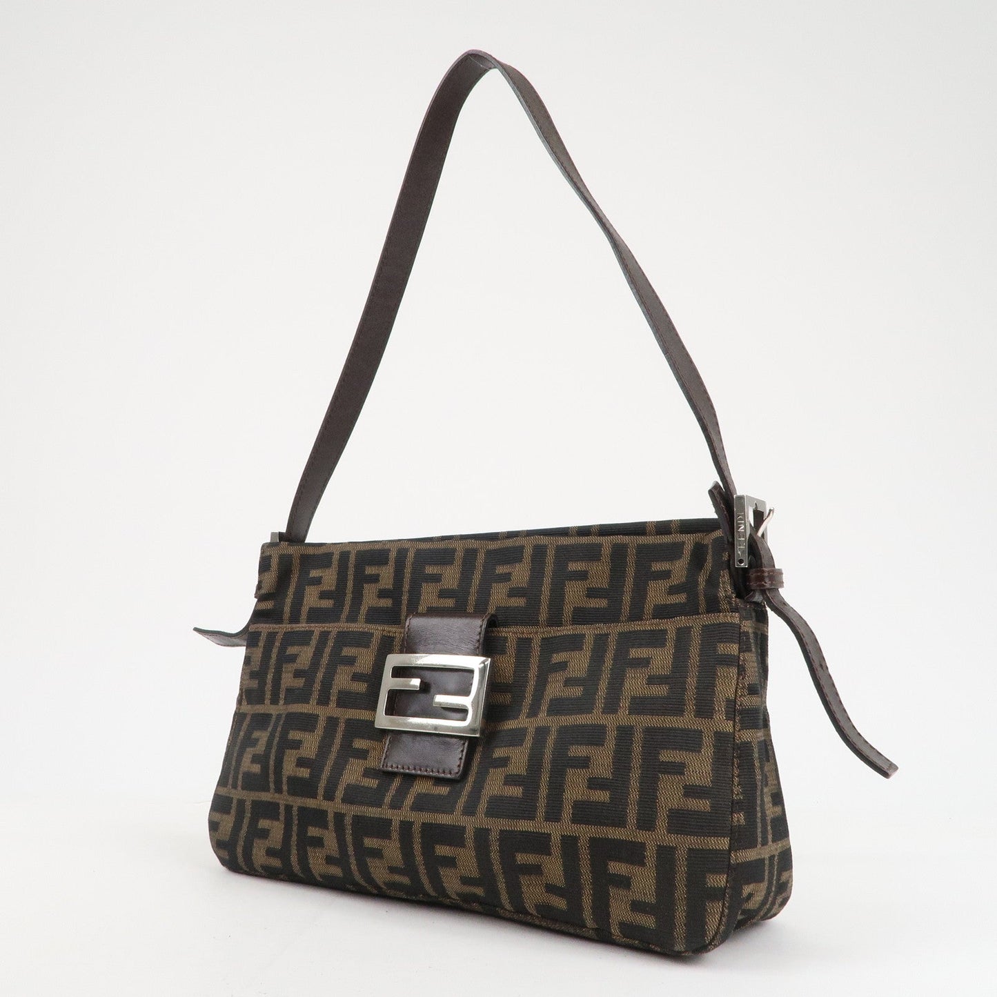 FENDI Zucca Canvas Leather Shoulder Bag Brown Black 26566