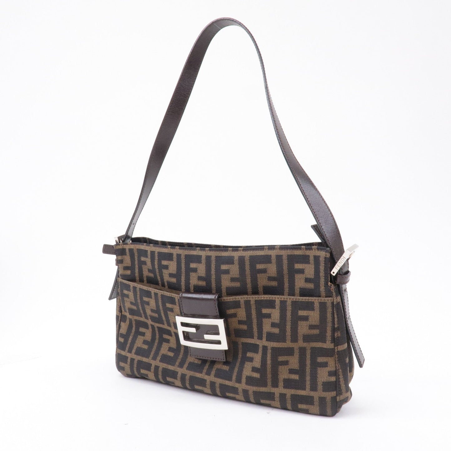 FENDI Zucca Canvas Leather Shoulder Bag Brown Black 26566