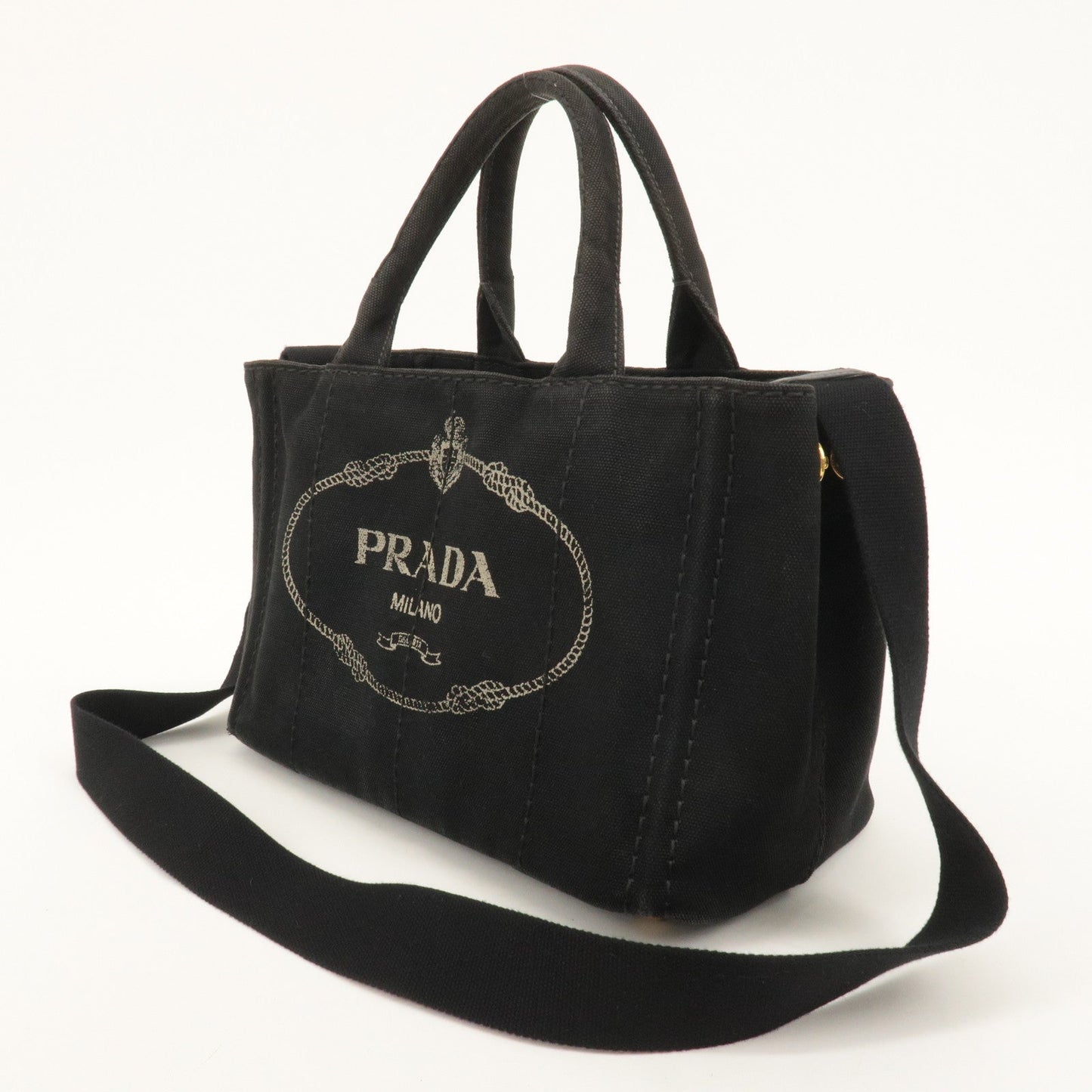 PRADA Canapa Mini Canvas 2Way Bag Tote Bag Black 1BG439