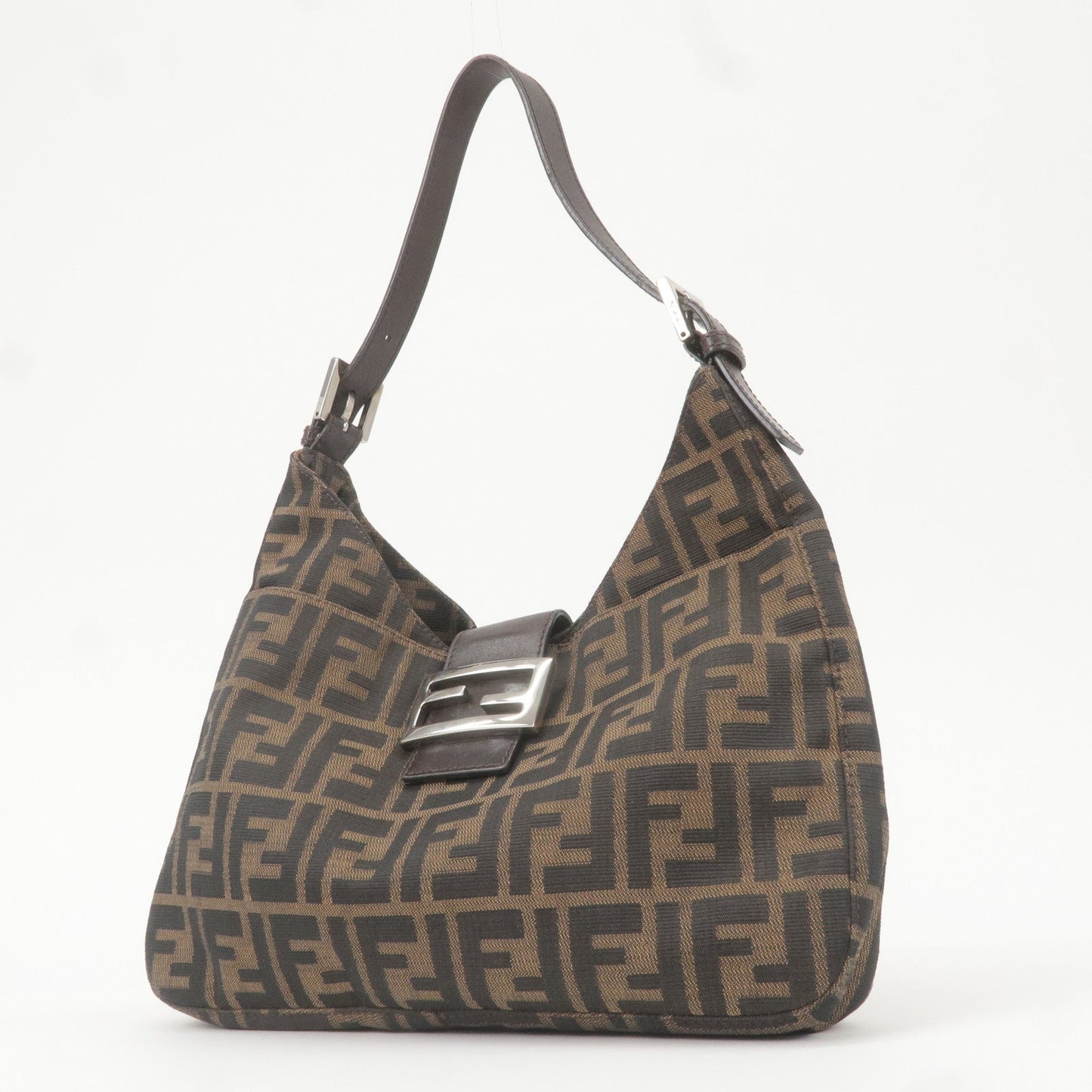 FENDI Zucca Canvas Leather Shoulder Bag Brown Black 26569