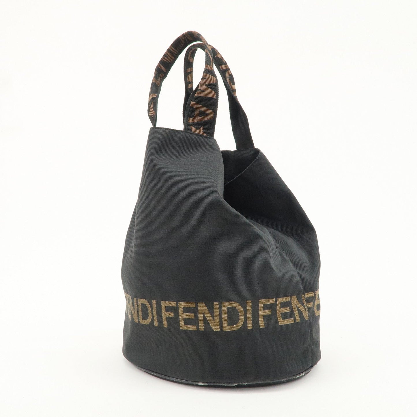 FENDI Nylon Canvas Bucket Hand Bag Tote Bag Black 26526