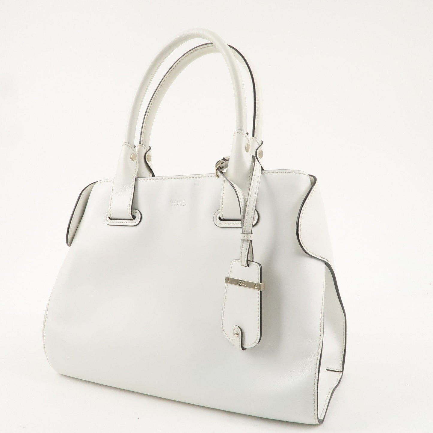 TOD'S Leather Cape Bag Hand Shoulder Bag White Gold Hardware