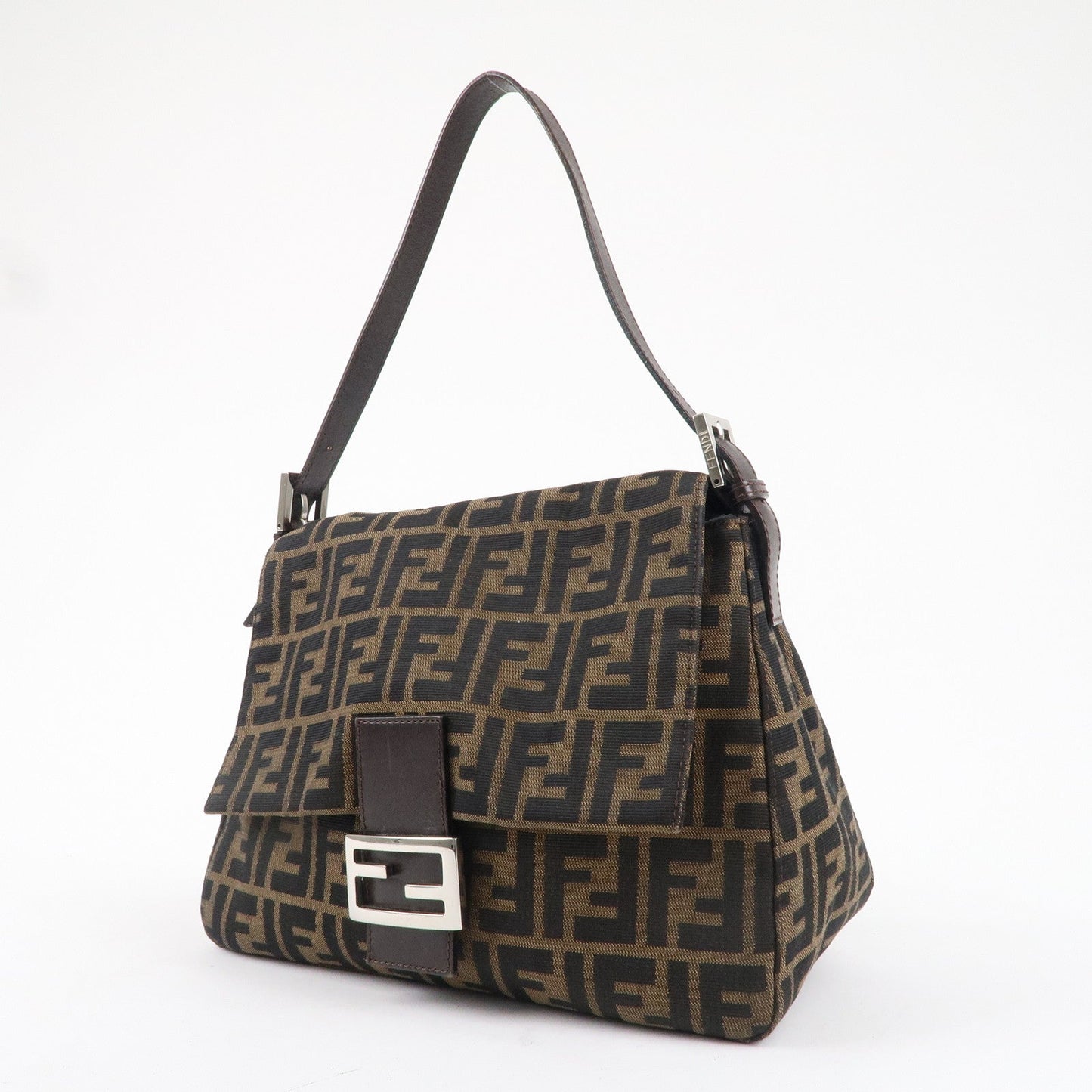 FENDI Zucca Canvas Leather Shoulder Bag Brown Khaki Black 26325