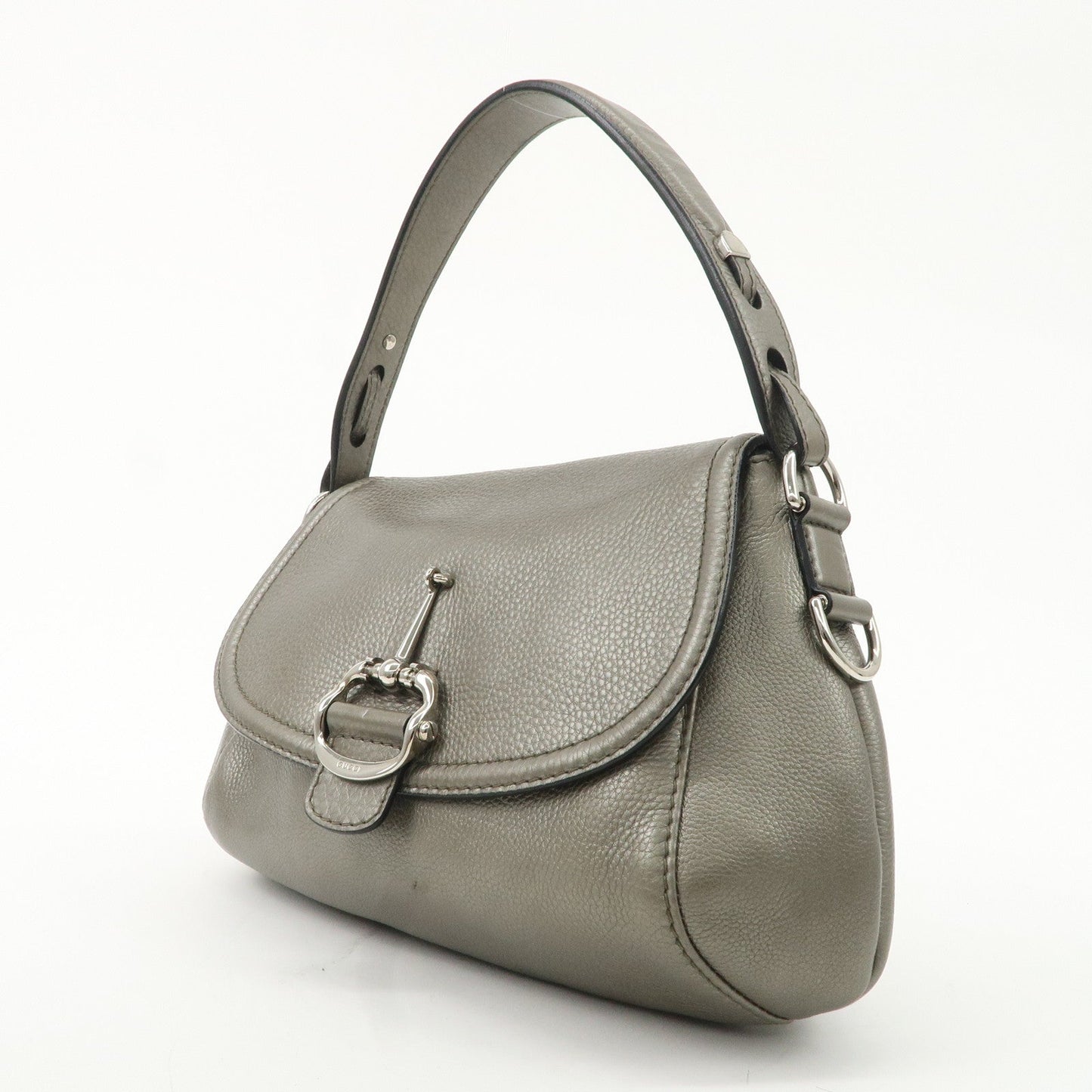 GUCCI Bamboo Horsebit Leather Shoulder Bag Gray 240266