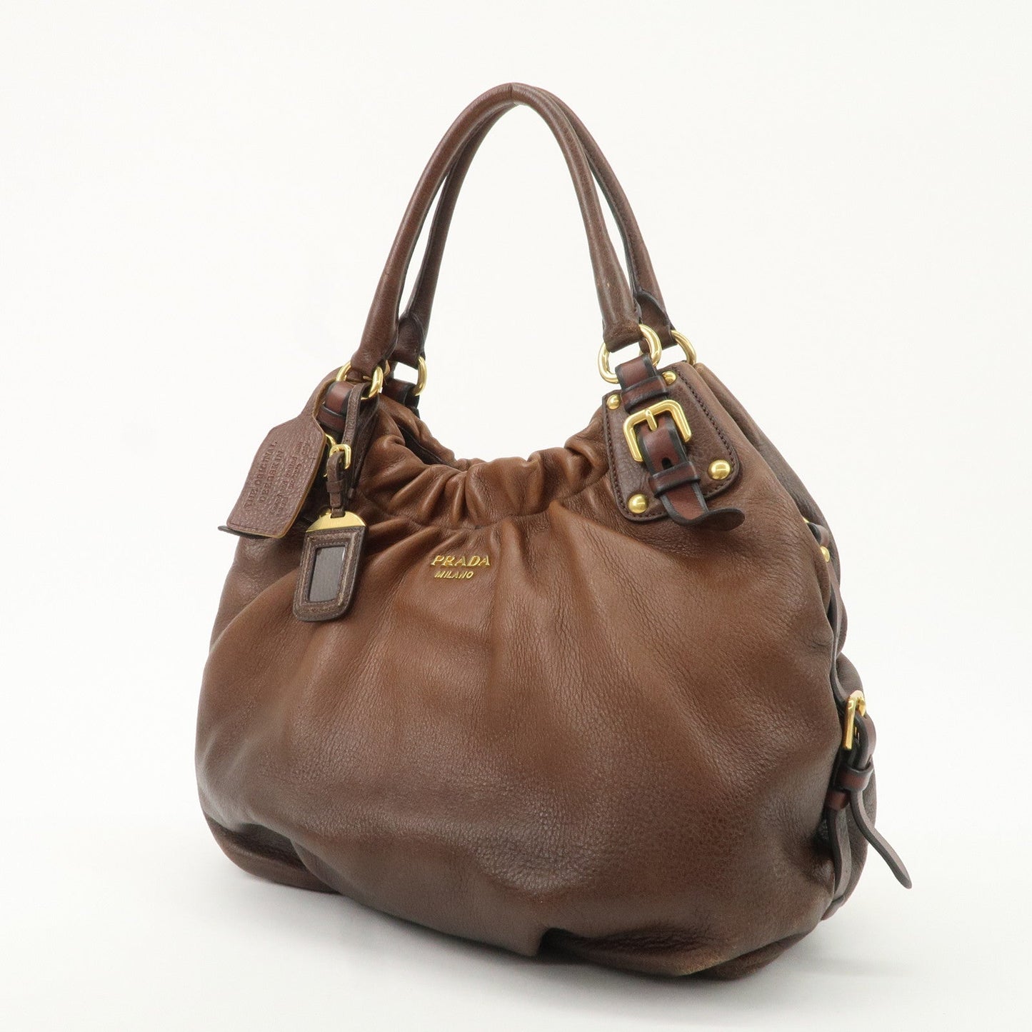 PRADA Leather Shoulder Bag Hand Bag Brown BR4218