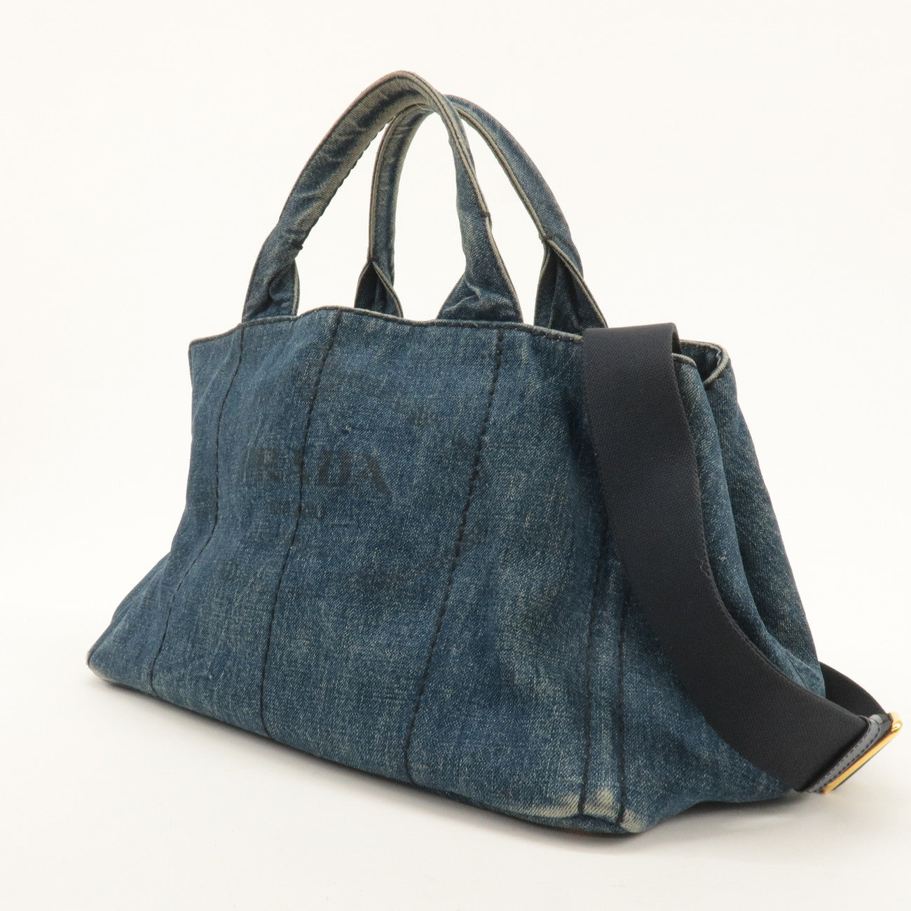 PRADA Canapa Denim 2Way Bag Hand Bag Shoulder Bag Blue B2642B