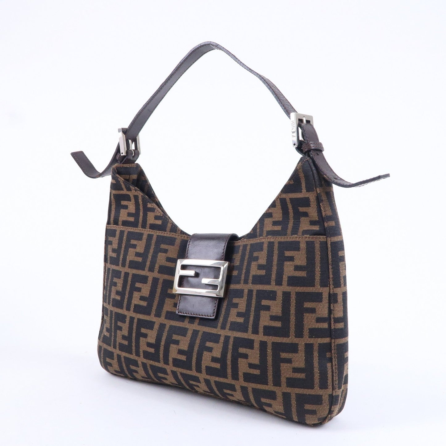 FENDI Zucca Canvas Leather Shoulder Bag Brown Black 26569