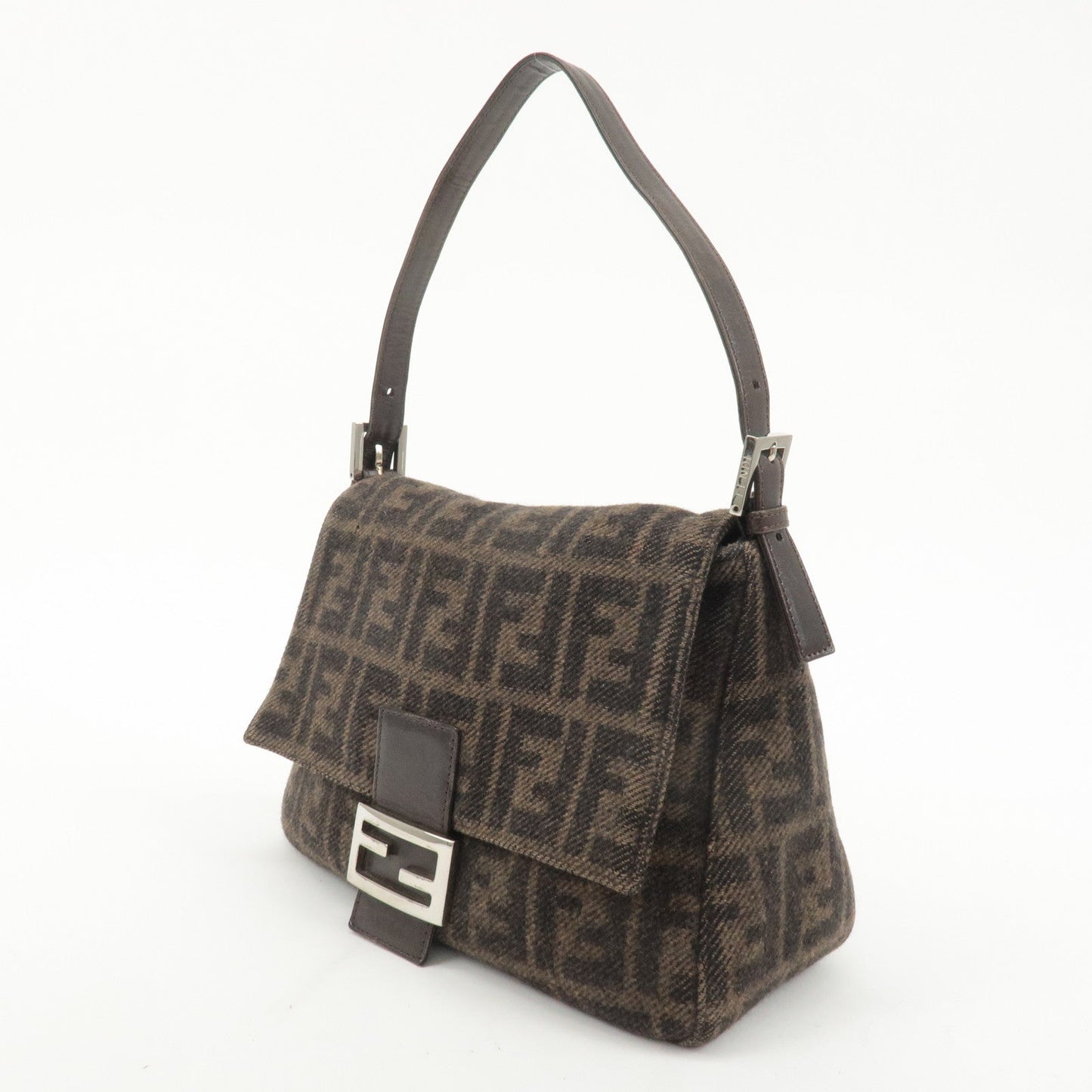 FENDI Mamma Baguette Zucca Wool Leather Shoulder Bag 26325