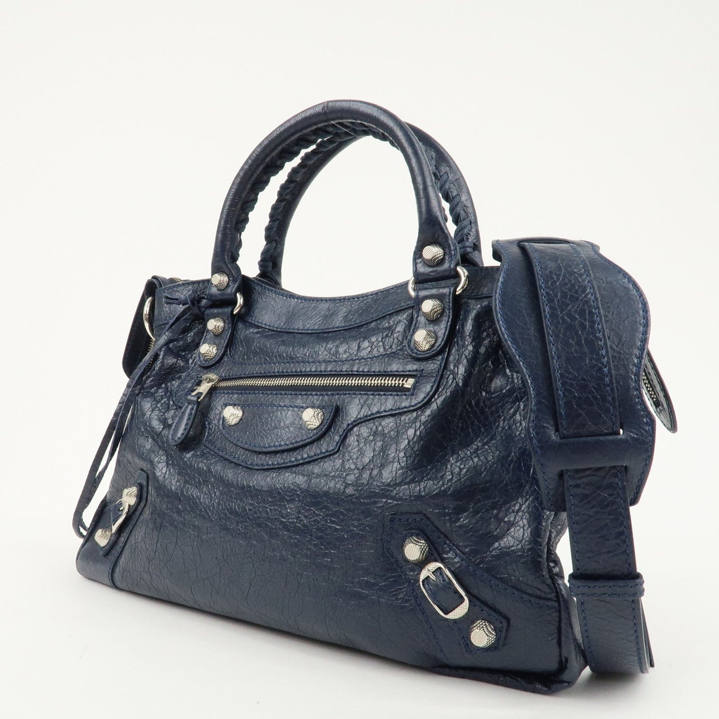 BALENCIAGA The Giant Town Leather 2Way Hand Bag Navy 285434