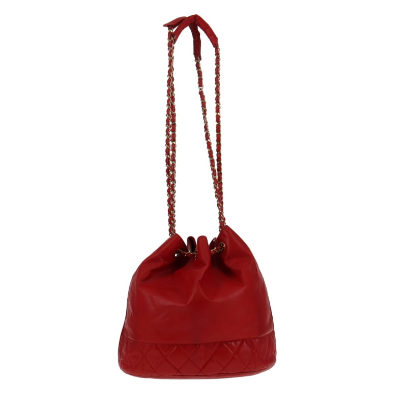 Chanel Vintage Bucket Drawstring Bag Red