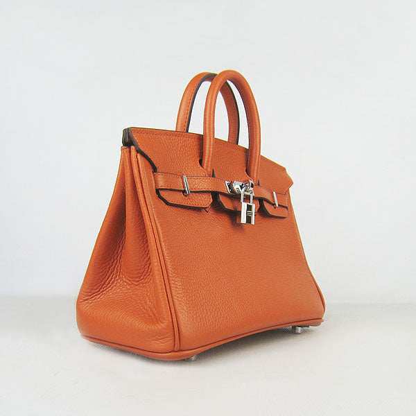 Hermes Birkin 25cm Handbag 6068 orange silver