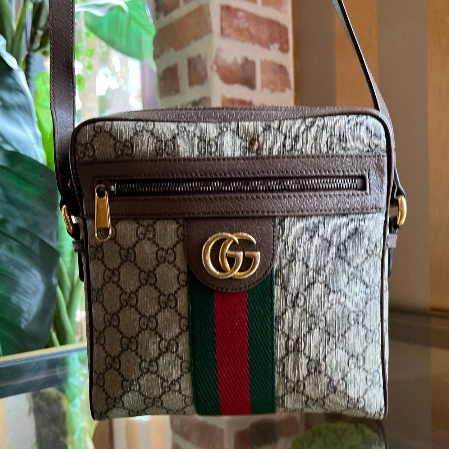 GUCCI Ophidia Small Beige GG Supreme Monogram Web Messenger Bag