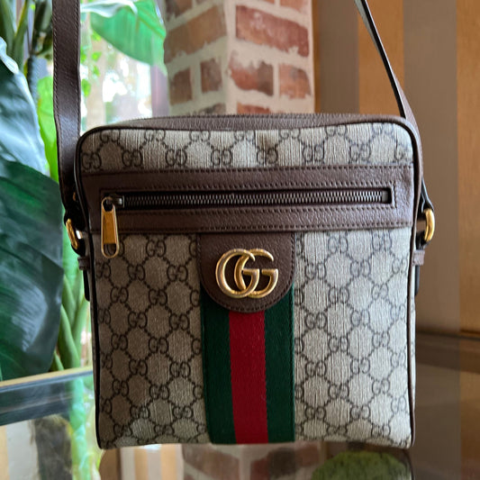 GUCCI Ophidia Small Beige GG Supreme Monogram Web Messenger Bag