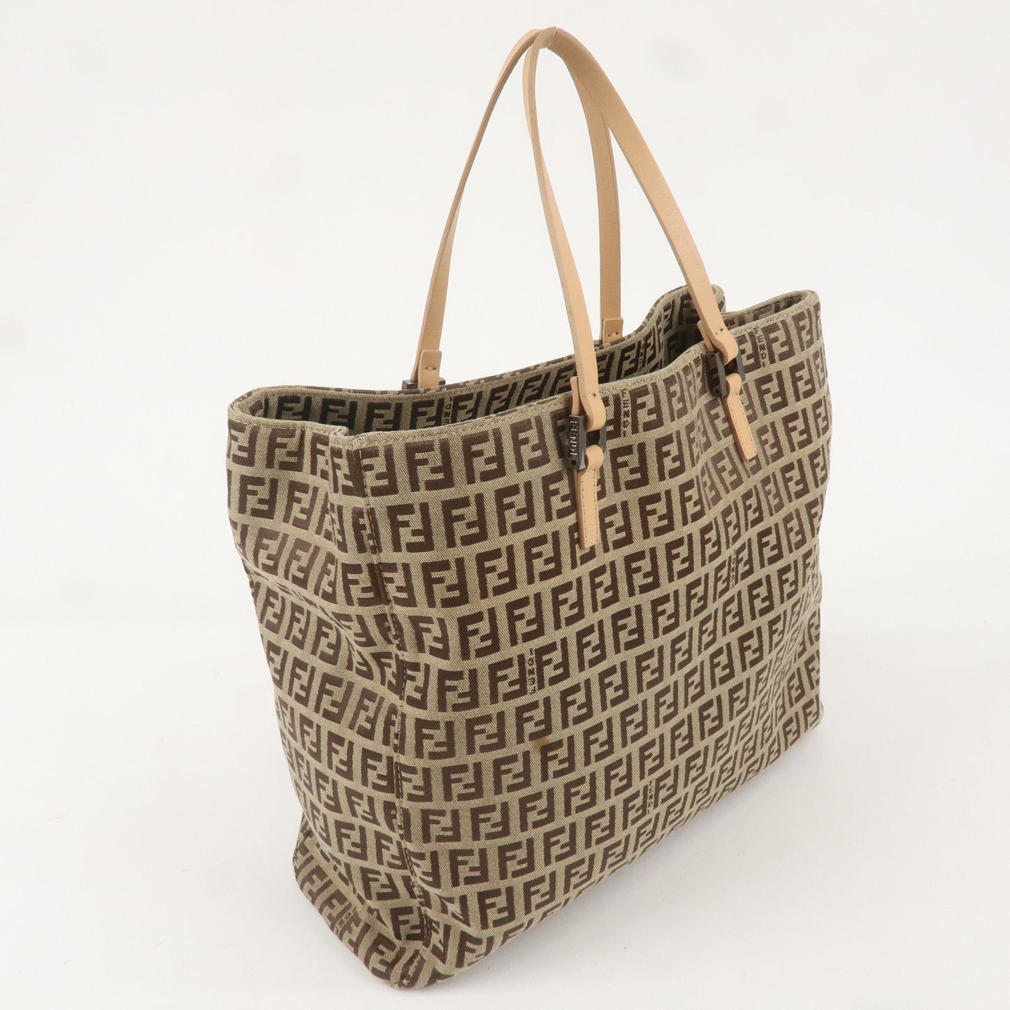 FENDI Zucchino Canvas Leather Tote Bag Beige Brown 8BH019