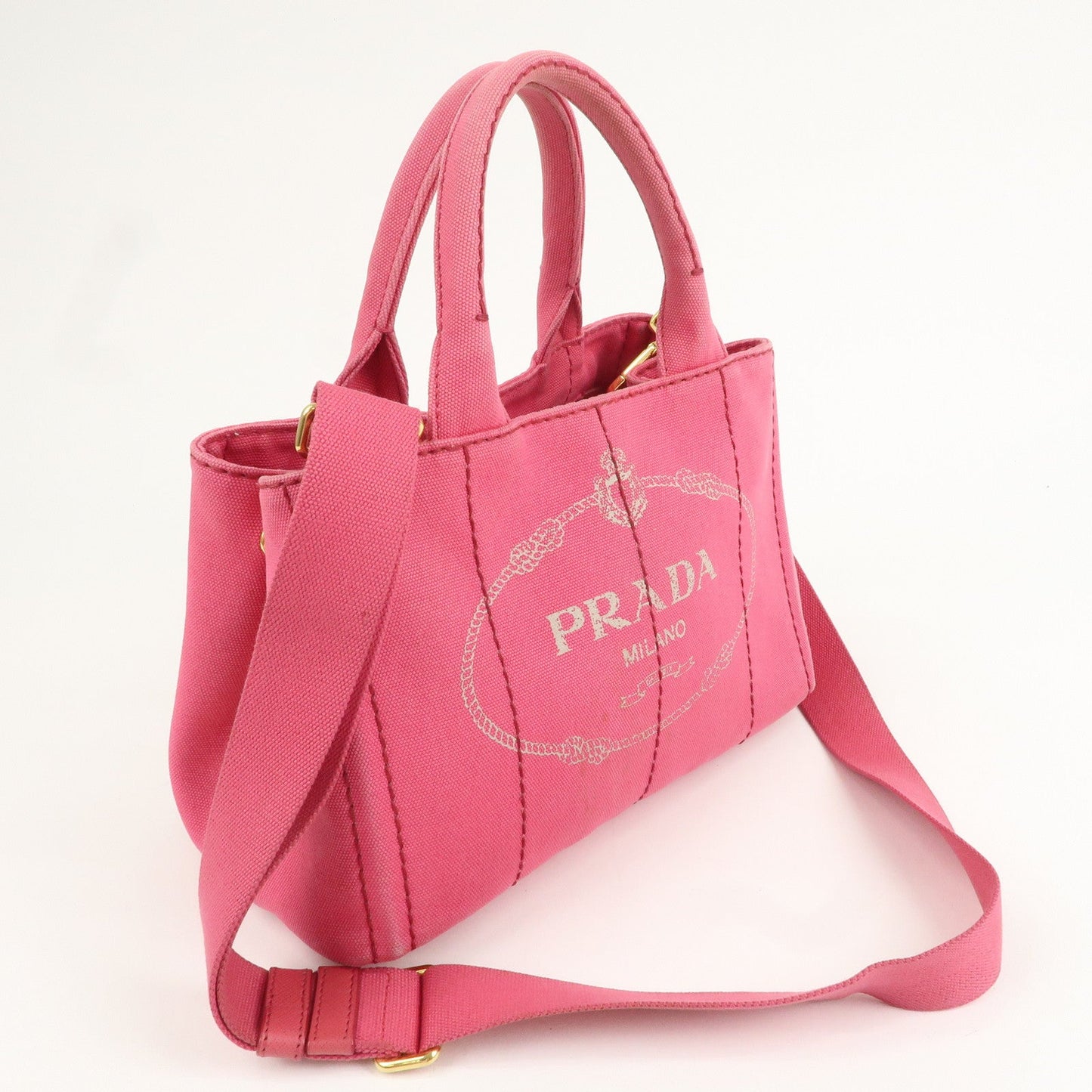 PRADA Logo Canapa Mini Canvas 2Way Bag Pink 1BG439