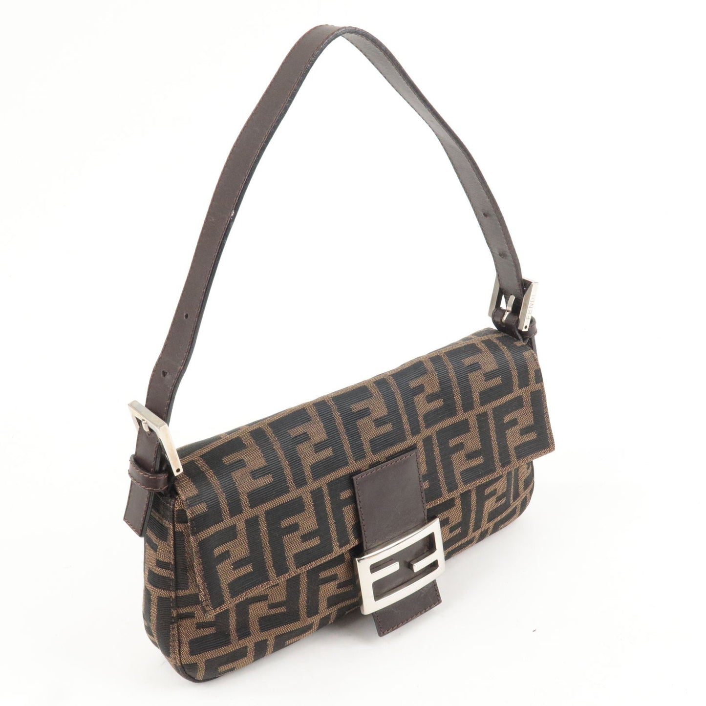 FENDI Zucca Mamma Baguette Canvas Leather Shoulder Bag Brown 26424