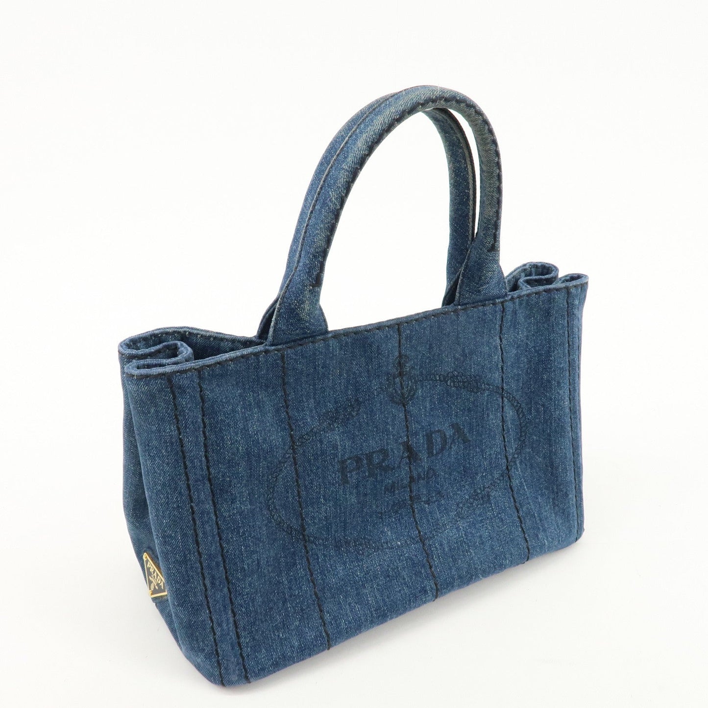 PRADA Canapa Mini Denim 2Way Tote Shoulder Bag Blue 1BG439