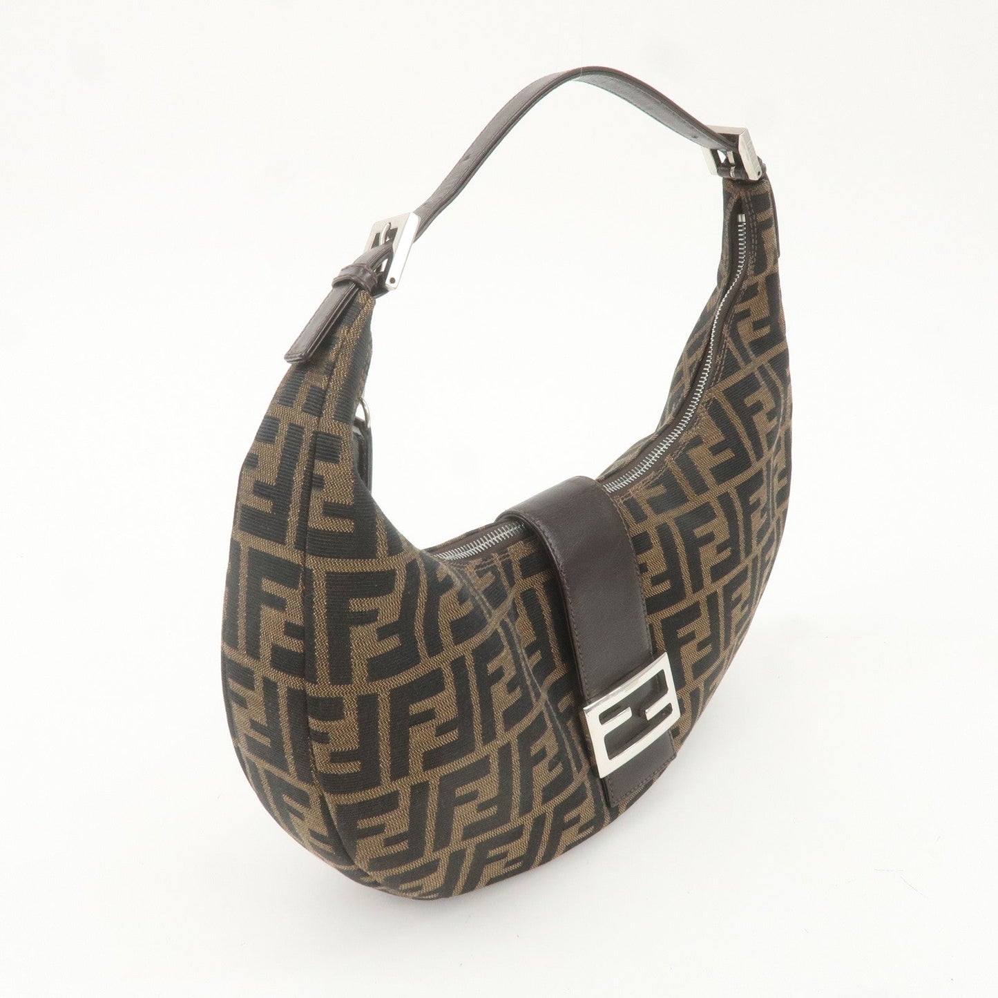 FENDI Zucca Canvas Leather One Shoulder Bag Brown 916321001