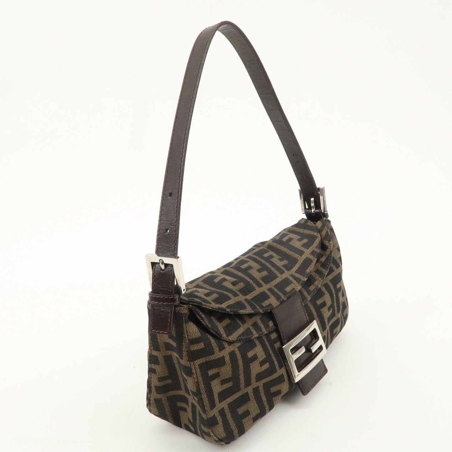 FENDI Zucca Canvas Leather Semi-Shoulder Bag Brown Black 26725