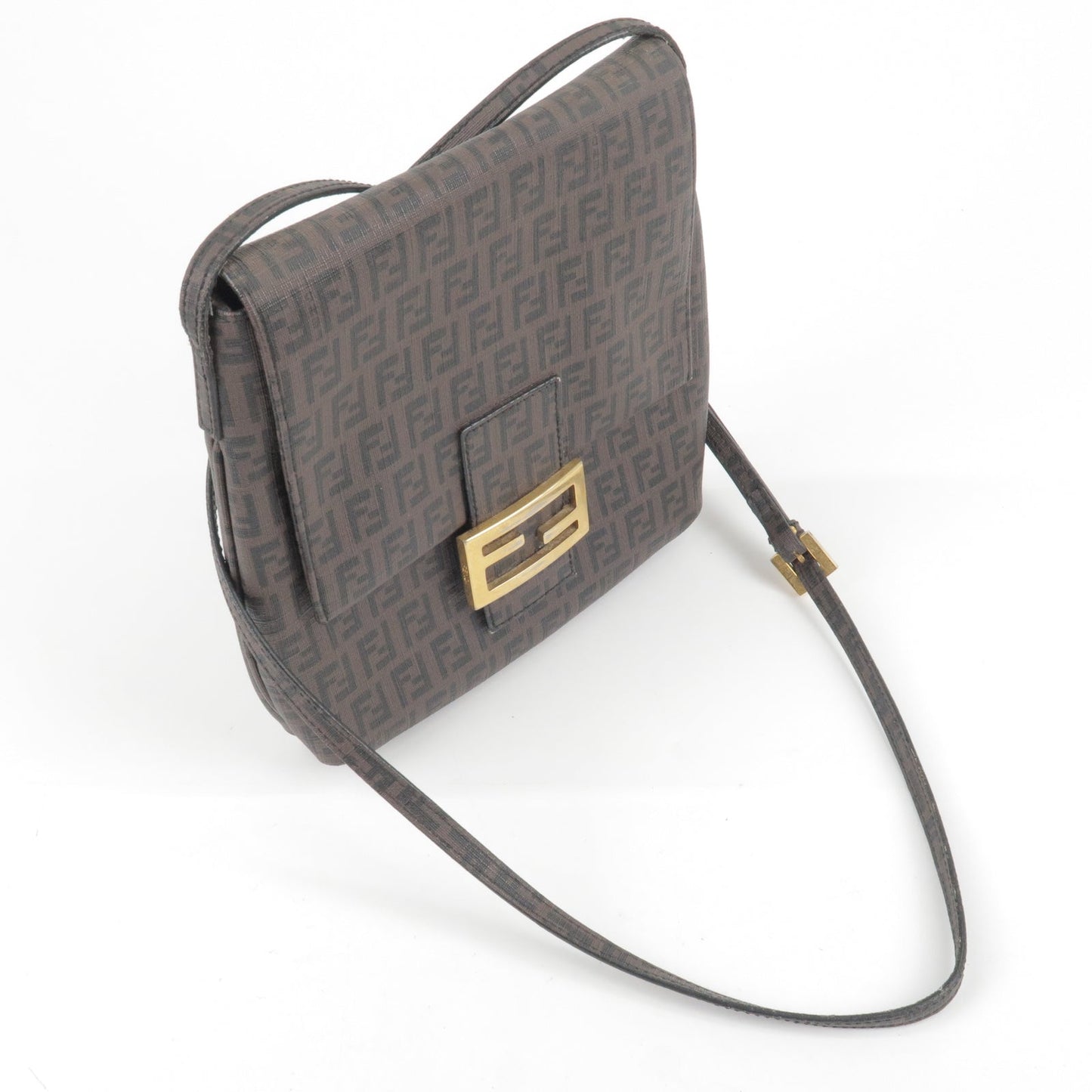 FENDI Zucchino Print PVC Shoulder Bag Brown Black 8BT075