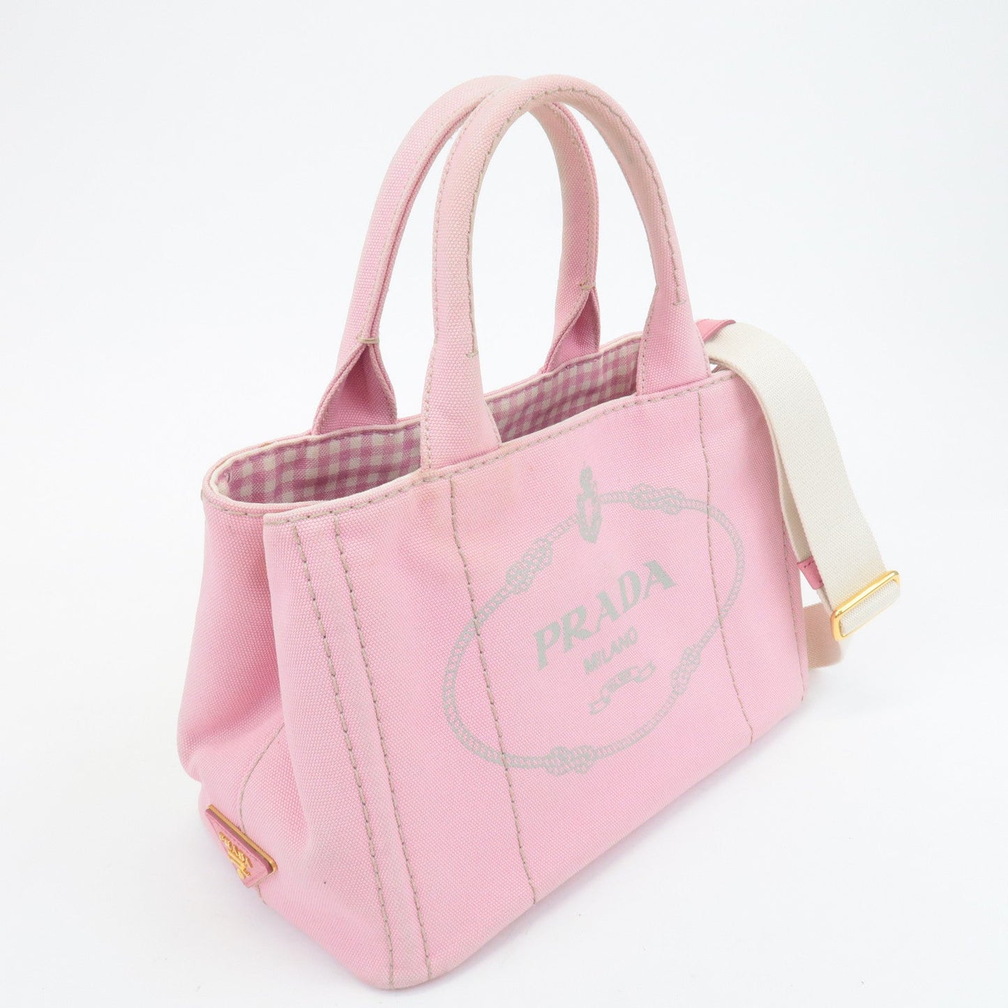 PRADA Logo Canapa Mini Canvas 2Way Bag Hand Bag Pink 1BG439