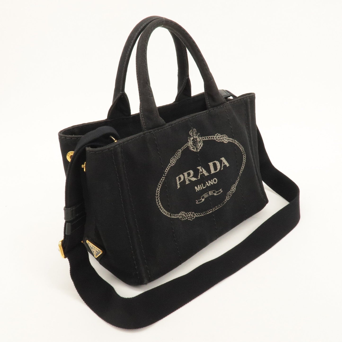 PRADA Canapa Mini Canvas 2Way Bag Tote Bag Black 1BG439