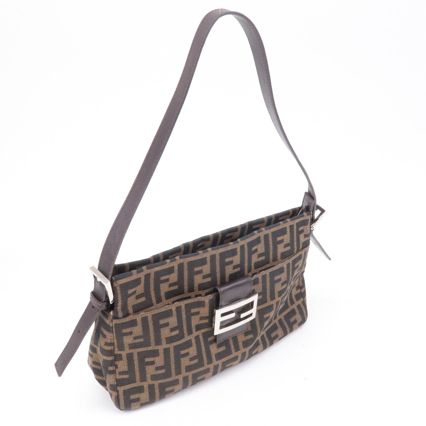 FENDI Zucca Canvas Leather Shoulder Bag Brown Black 26566