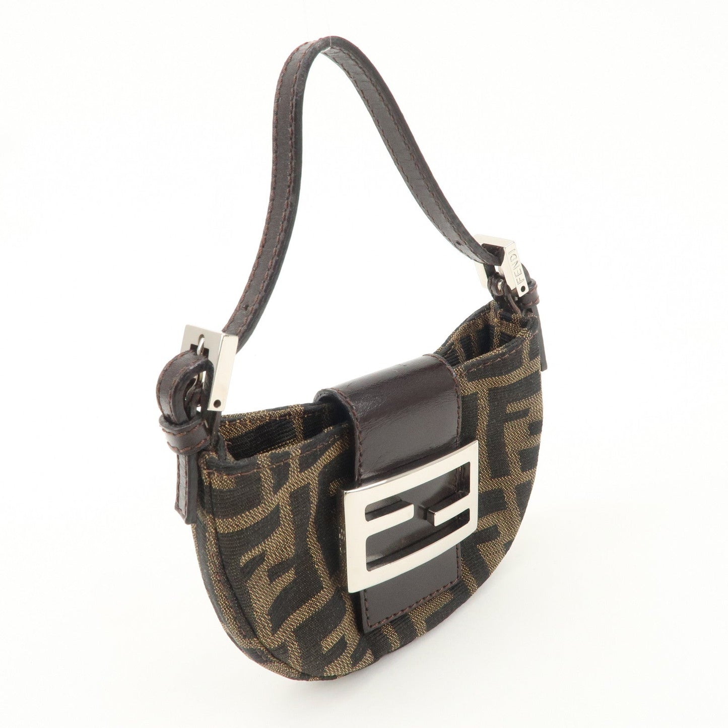 FENDI Zucca Canvas Leather Pouch Mini Bag Brown Black 26673