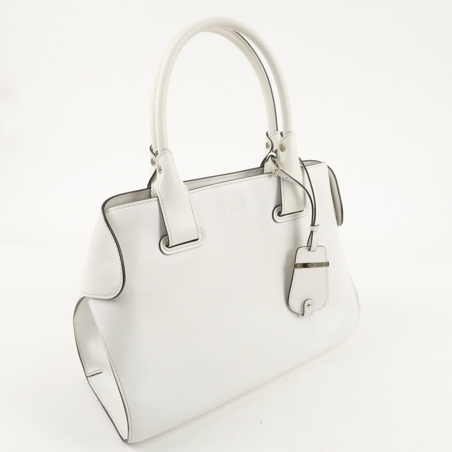 TOD'S Leather Cape Bag Hand Shoulder Bag White Gold Hardware