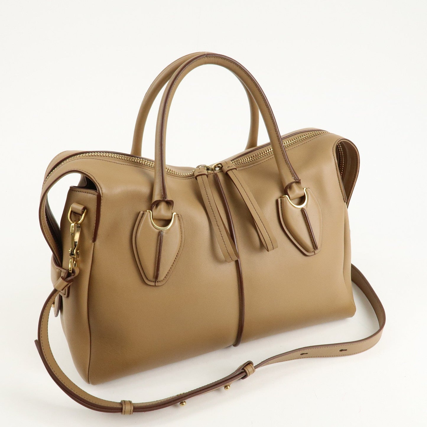 TOD'S D Styling Leather 2Way Shoulder Bag Hand Bag Beige