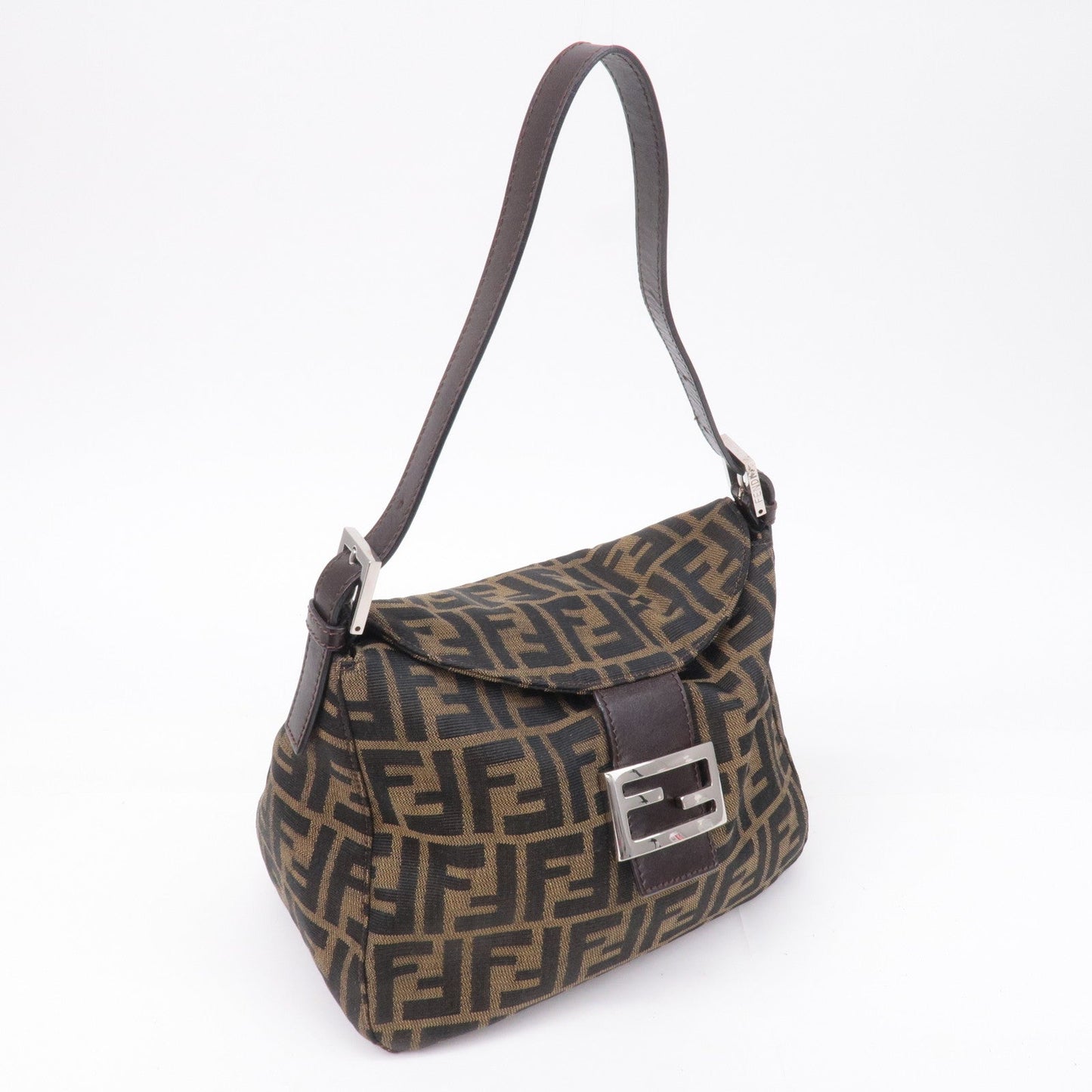 FENDI Zucca Canvas Leather Shoulder Bag Brown Black 26462