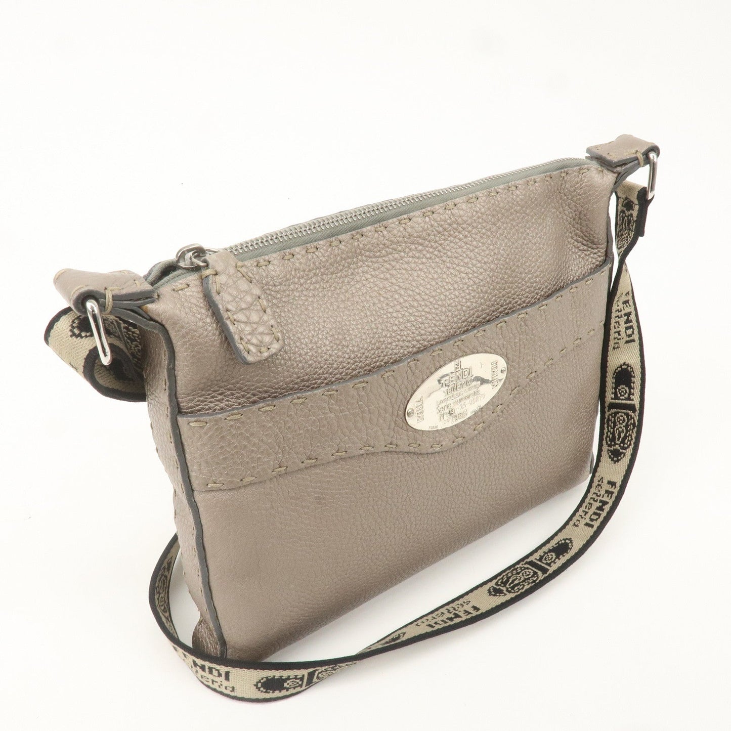 FENDI Selleria Leather Shoulder Crossbody Bag Gray 8BT092