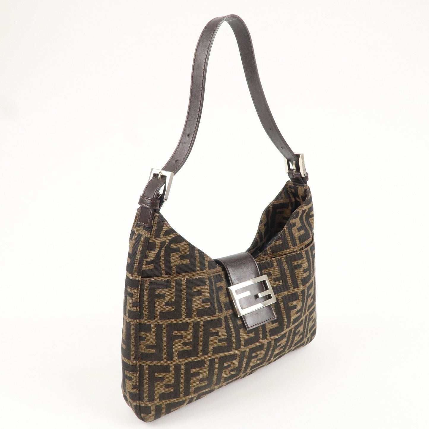 FENDI Zucca Canvas Leather Shoulder Bag Brown Black 26569