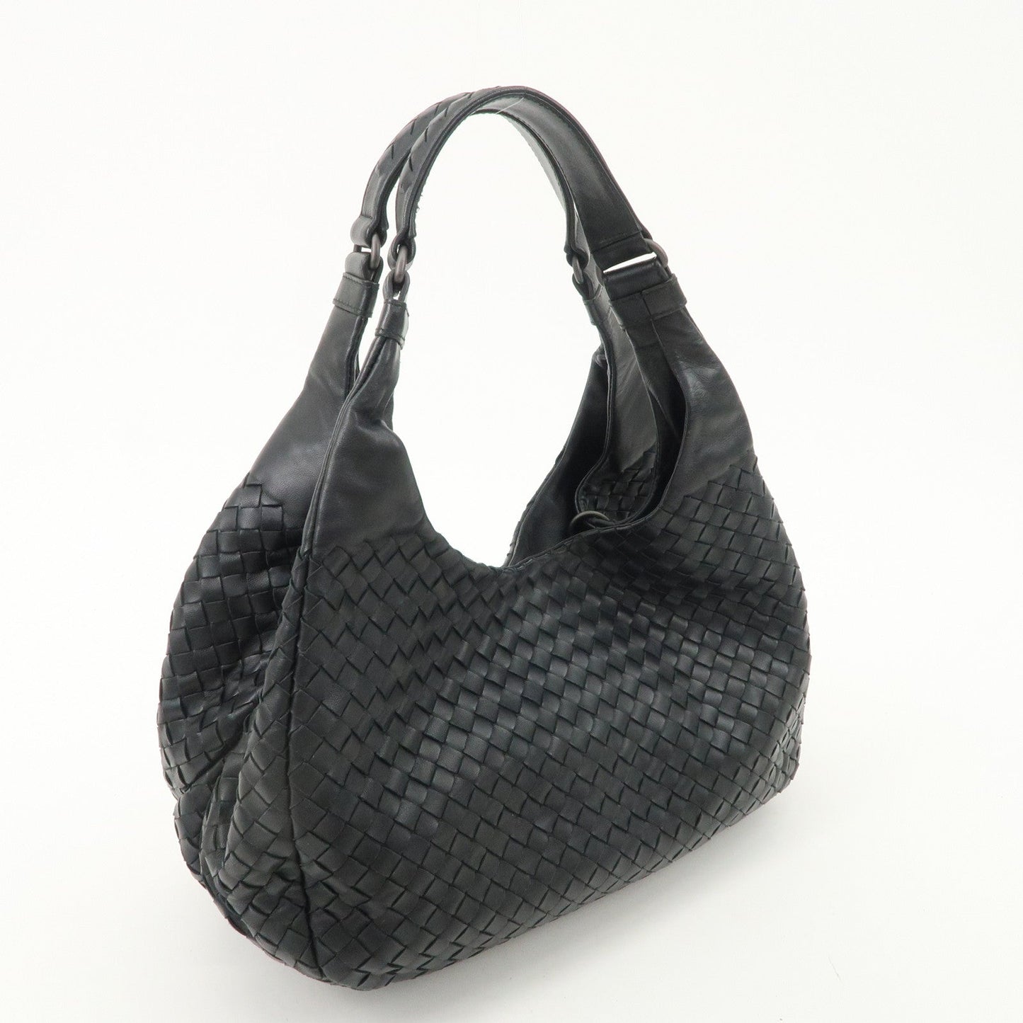 BOTTEGA VENETA Intrecciato Leather Shoulder Bag Black 125787