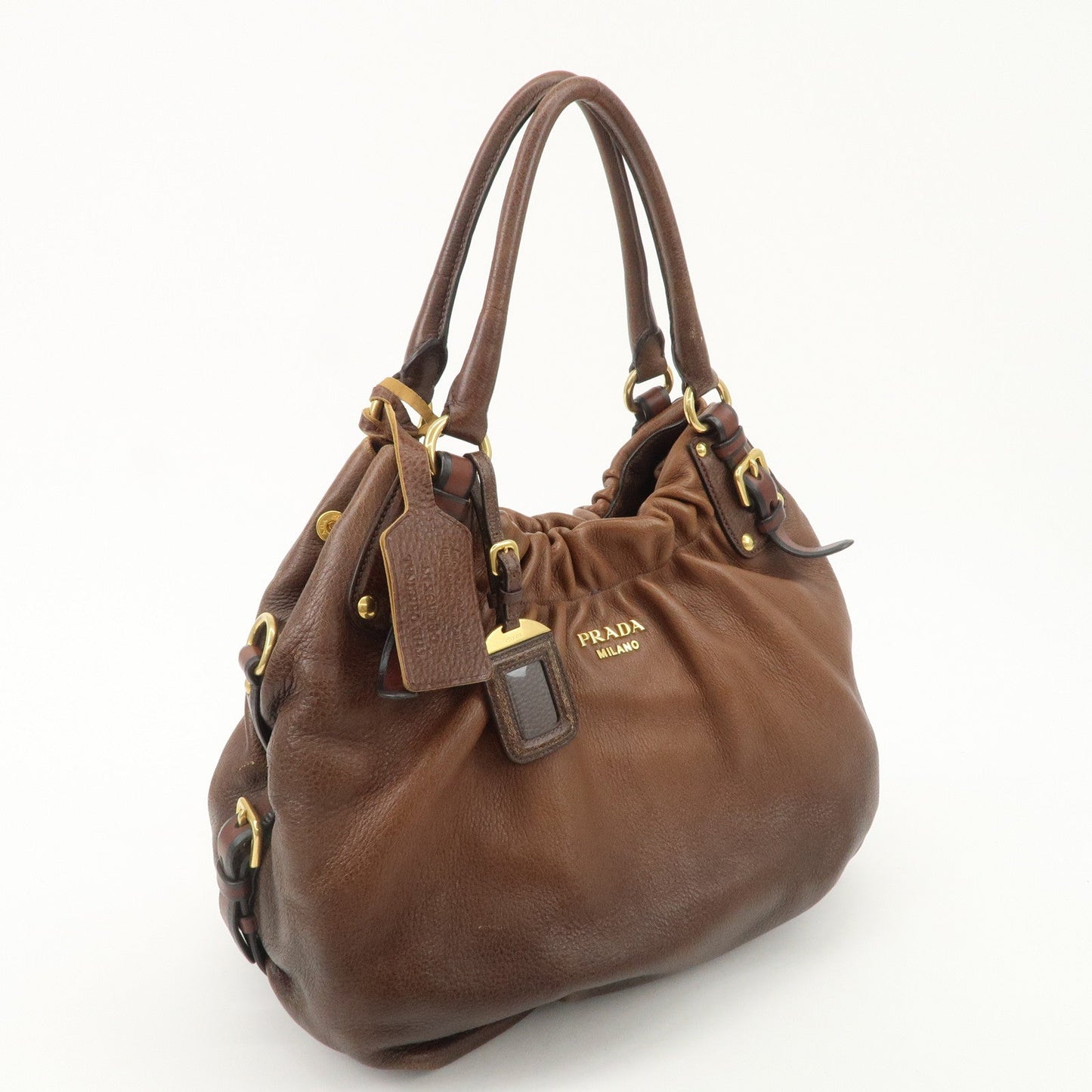 PRADA Leather Shoulder Bag Hand Bag Brown BR4218