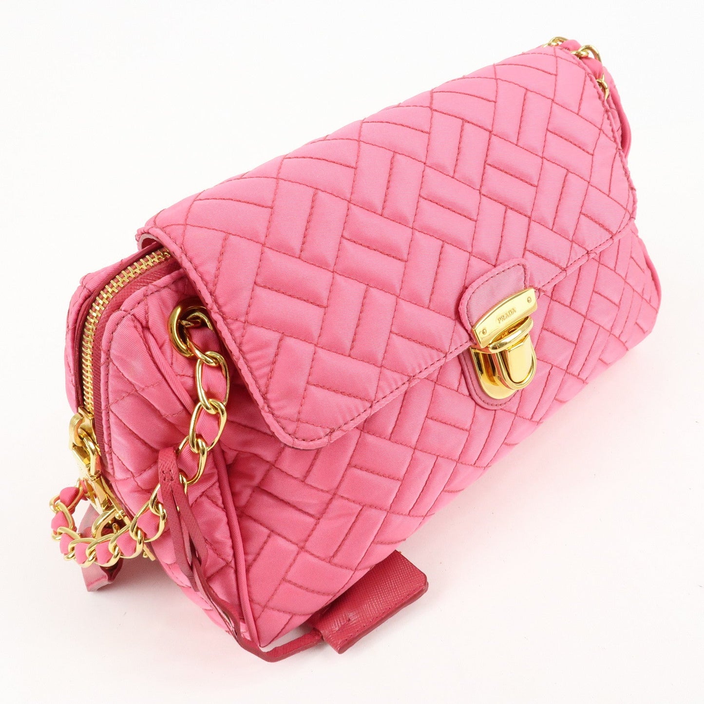 PRADA Nylon Leather Chain Shoulder Bag Pink BR4965