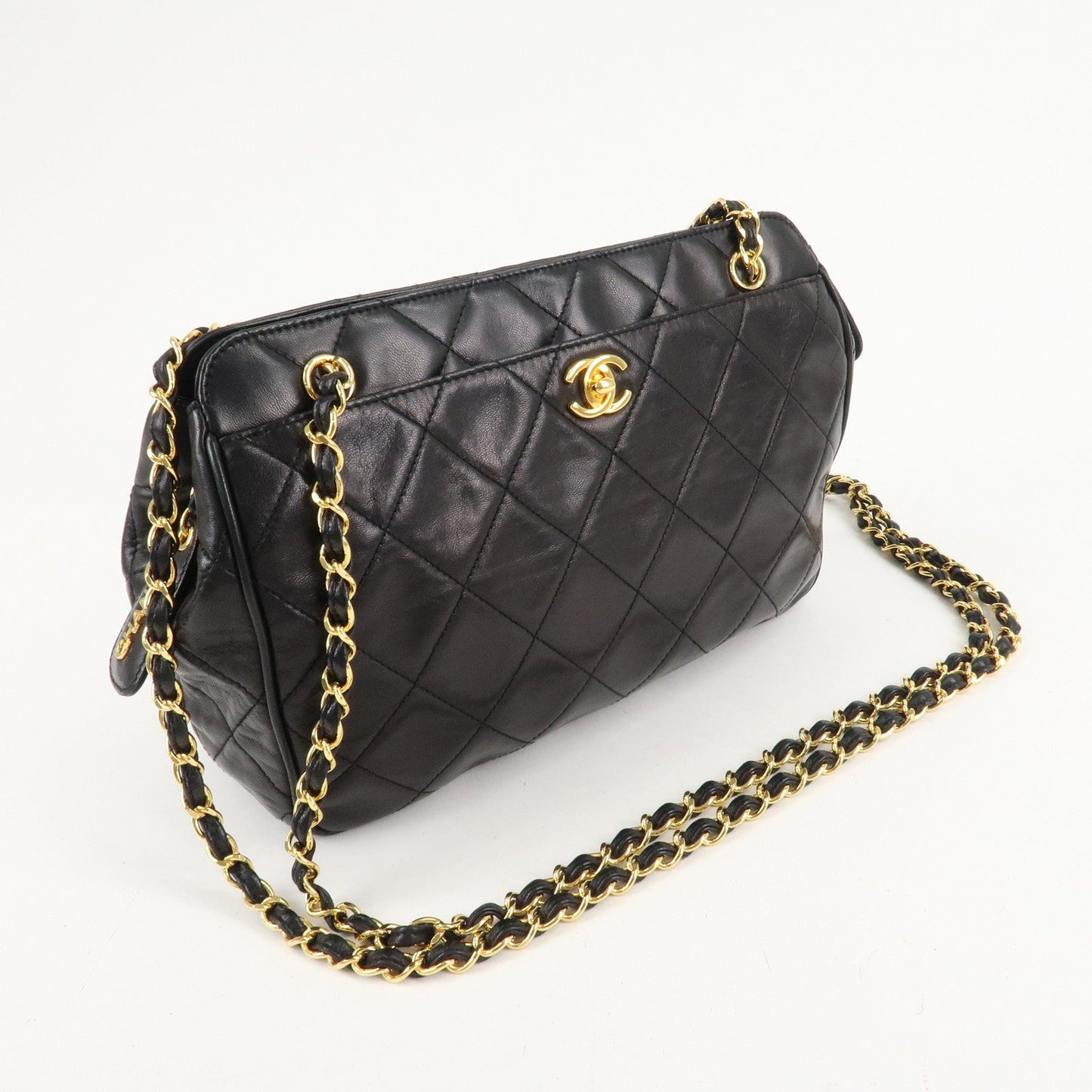 CHANEL Matelasse Lamb Skin COCO Mark Chain Shoulder Bag Black