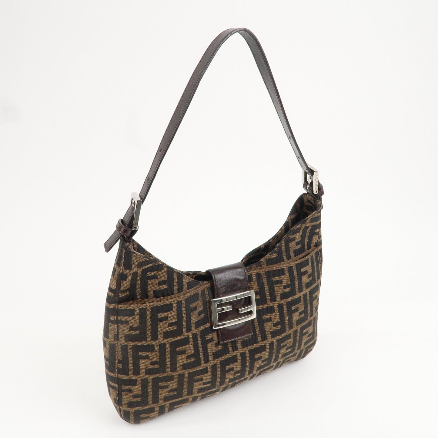 FENDI Zucca Canvas Leather Shoulder Bag Brown Black 26569