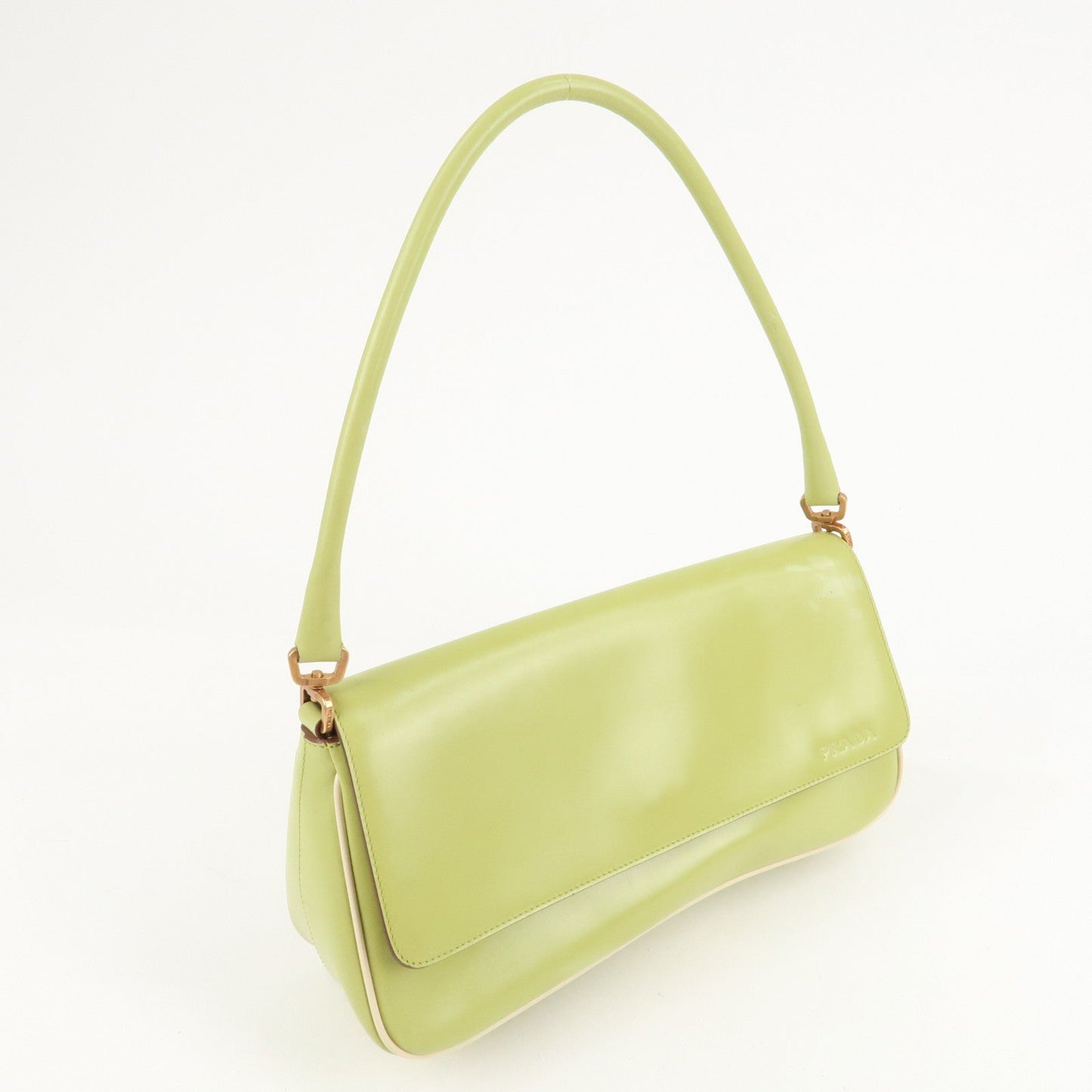 PRADA Leather Shoulder Bag Hand Bag Light Green B10689