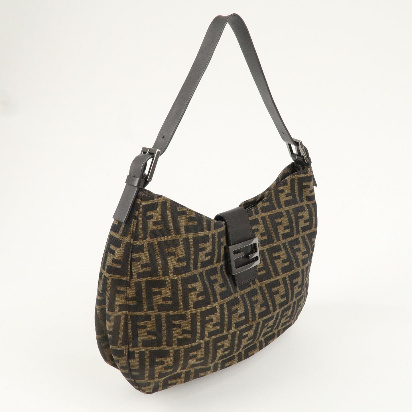 FENDI Zucca Canvas Leather Shoulder Bag Khaki Black Brown 8BR037