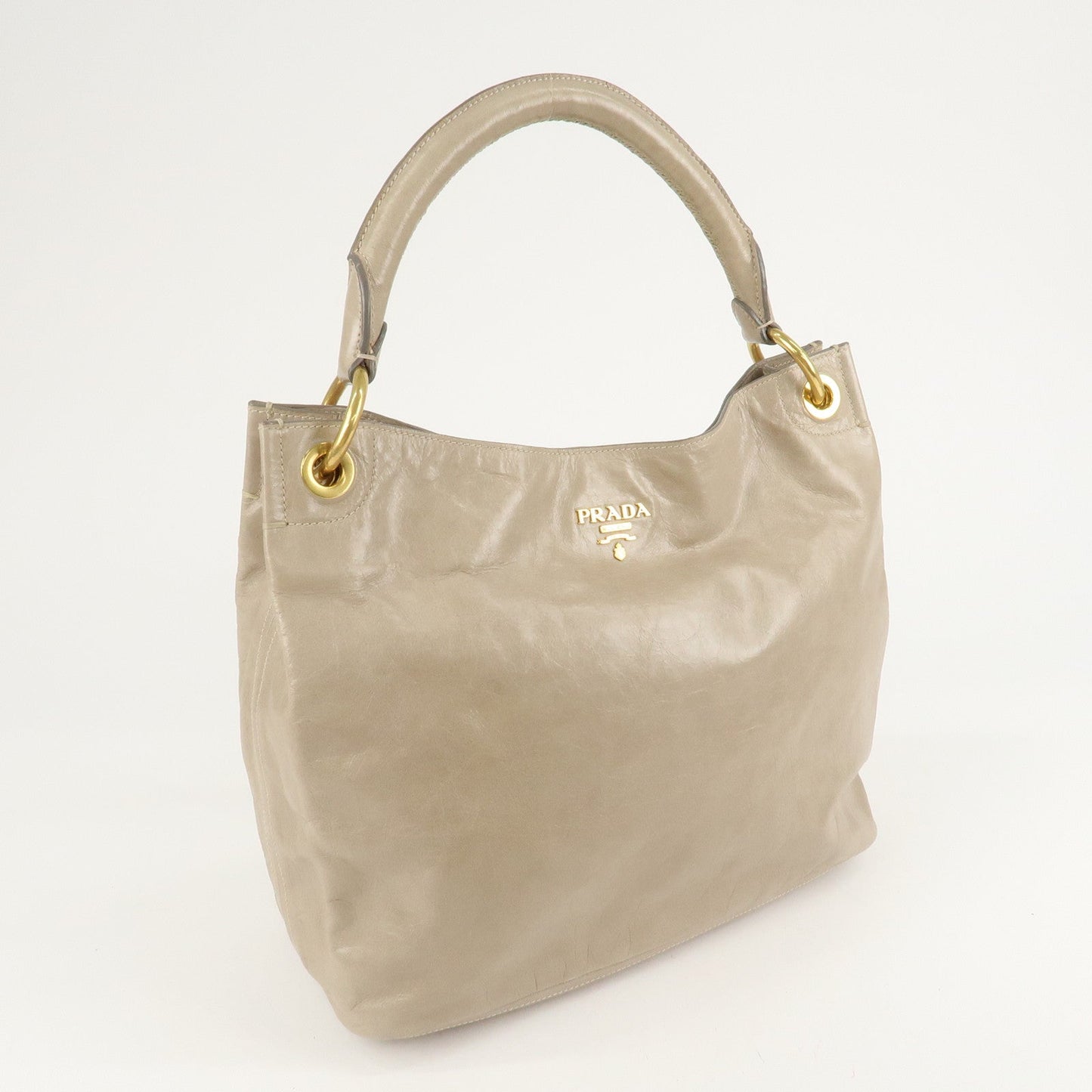 PRADA Leatehr Shoulder Bag Hand Bag Beige