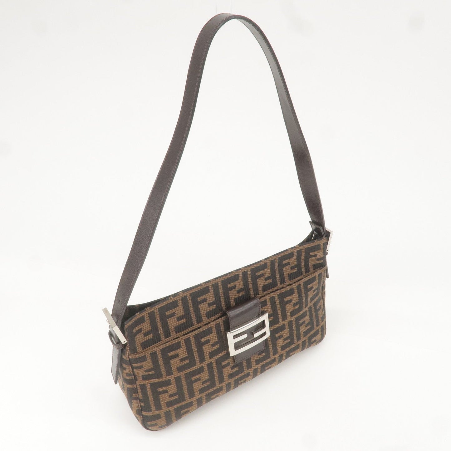 FENDI Zucca Canvas Leather Shoulder Bag Khaki Brown Black 26566