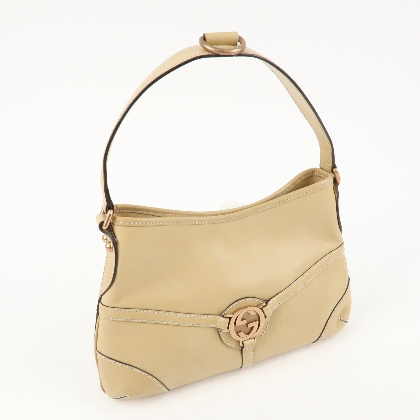 GUCCI Interlocking G Leather Shoulder Bag 114877 Beige