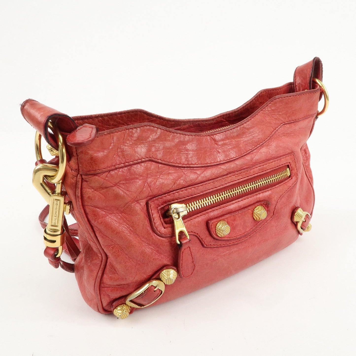 BALENCIAGA The Giant Hip Leather Shoulder Bag Red 237203