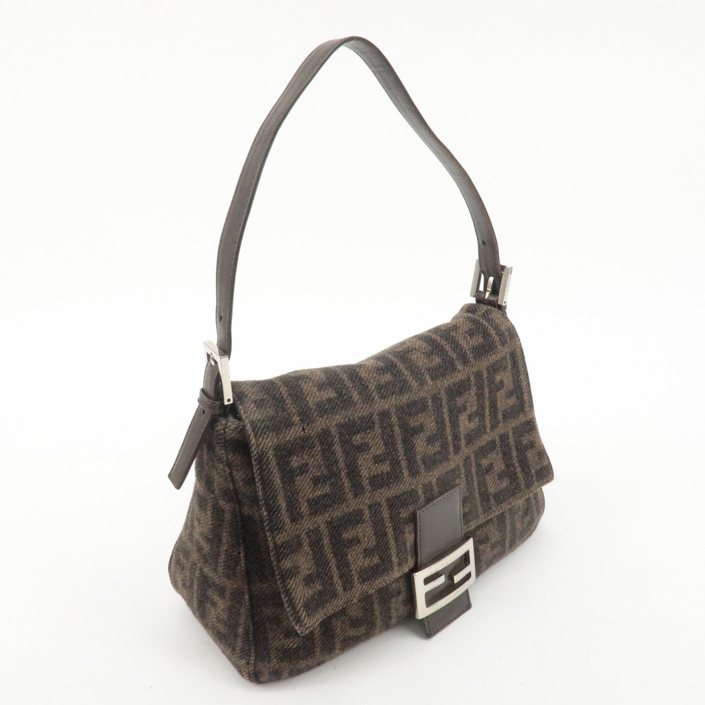 FENDI Mamma Baguette Zucca Wool Leather Shoulder Bag 26325