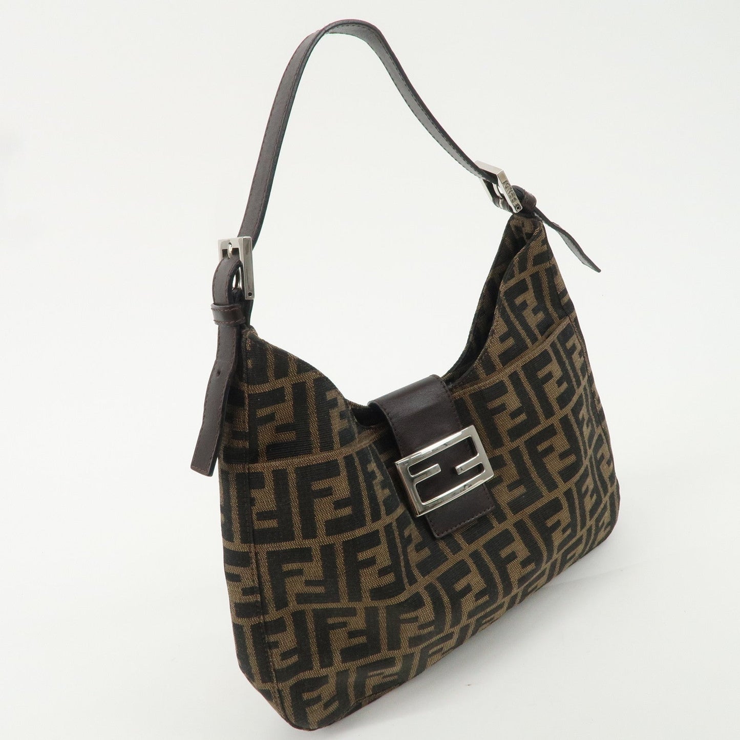 FENDI Zucca Canvas Leather Shoulder Bag Brown Black 265690