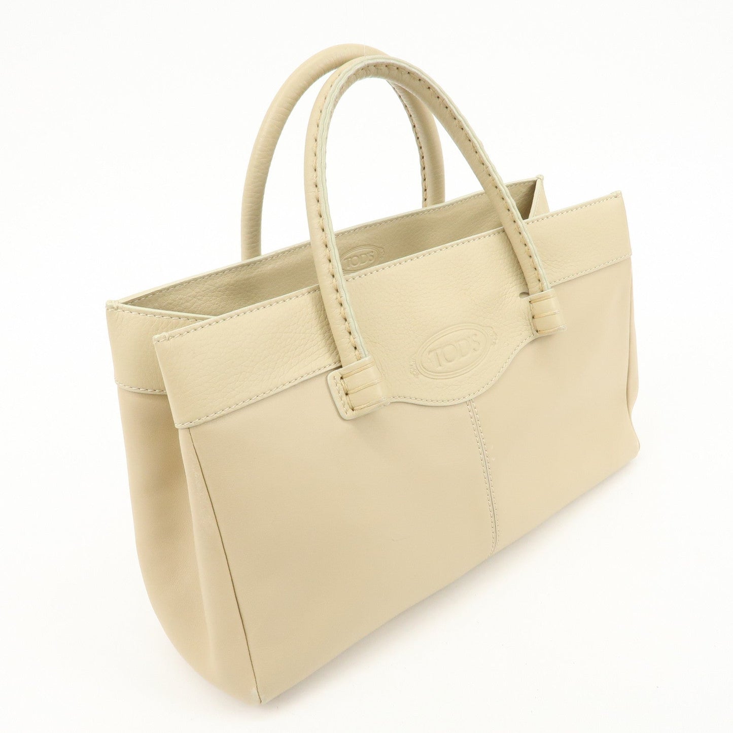 TOD'S Logo Leather Tote Bag Hand Bag Beige Cream