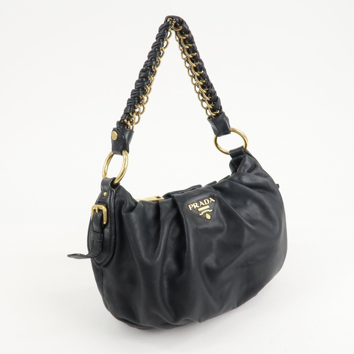 PRADA Leather 2Way Hand Bag Shoulder Bag Black BN2324